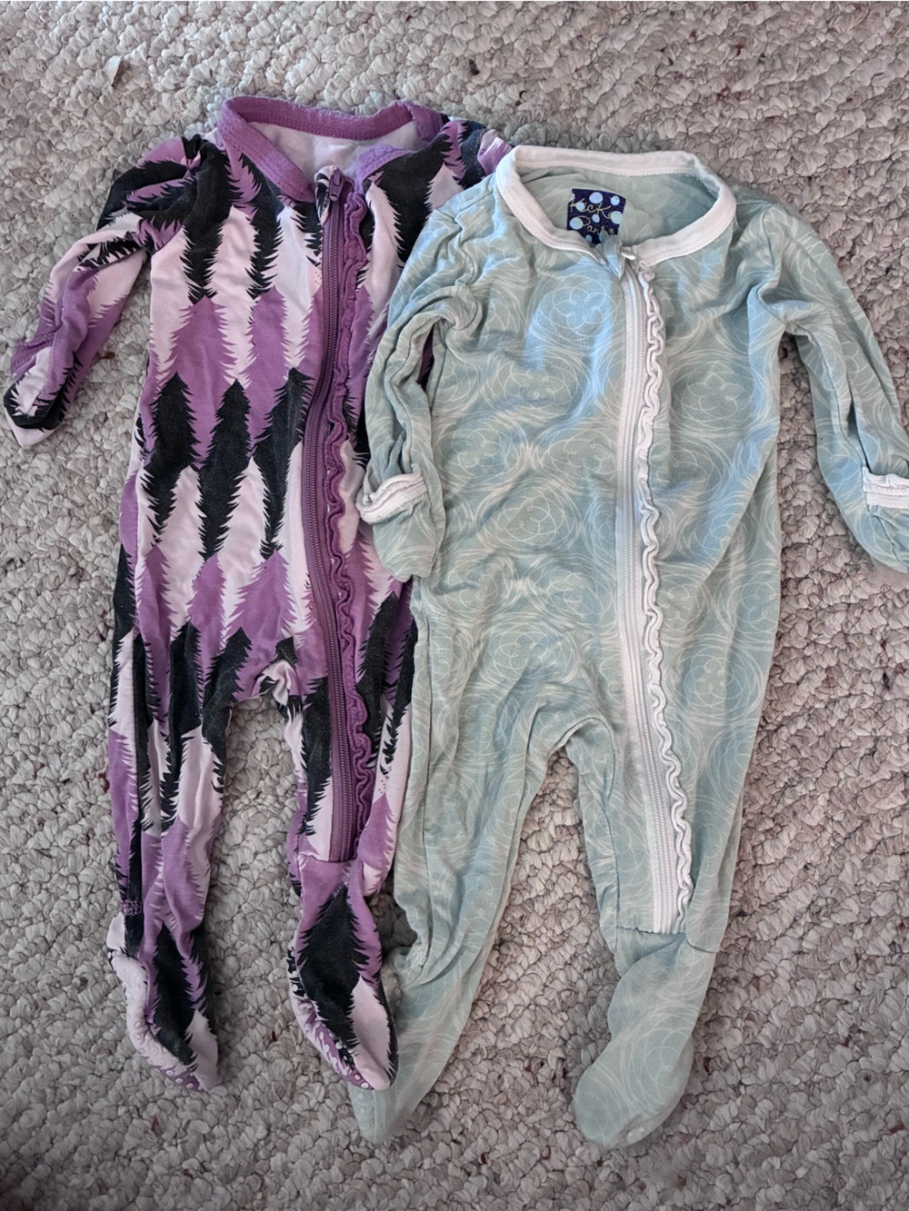 Kickee Pants Mint Green & Purple Printed Footed Pajama Set